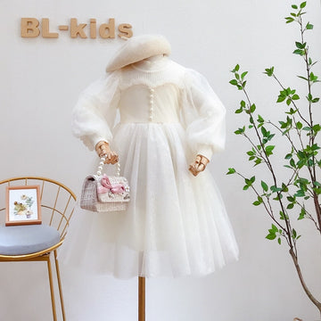 Elegant Girls Tulle Dress With Lantern Sleeve. Ages 4-8Yrs